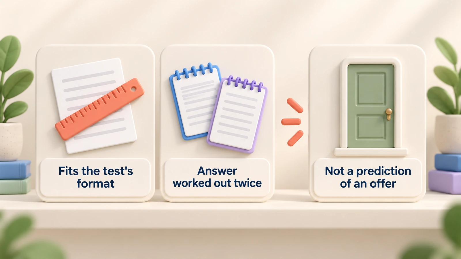 Two things our checks show, fitting the test's format and an answer worked out twice, set apart from a third: not a prediction of an offer.
