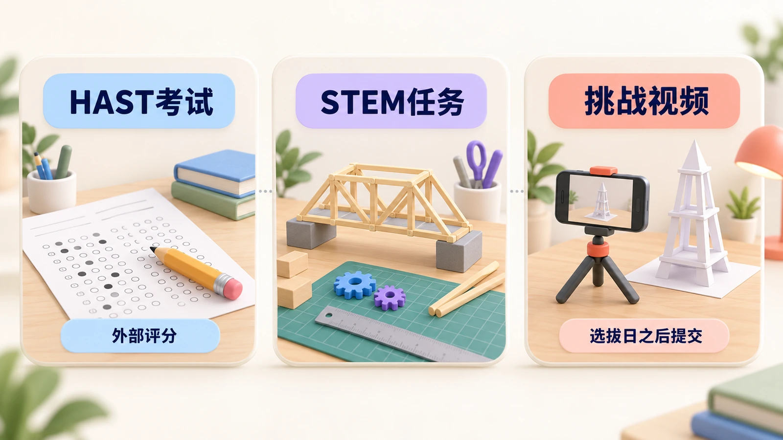 Murrumba的选拔：HAST考试（外部评分）、STEM任务，以及选拔日之后提交的挑战视频。