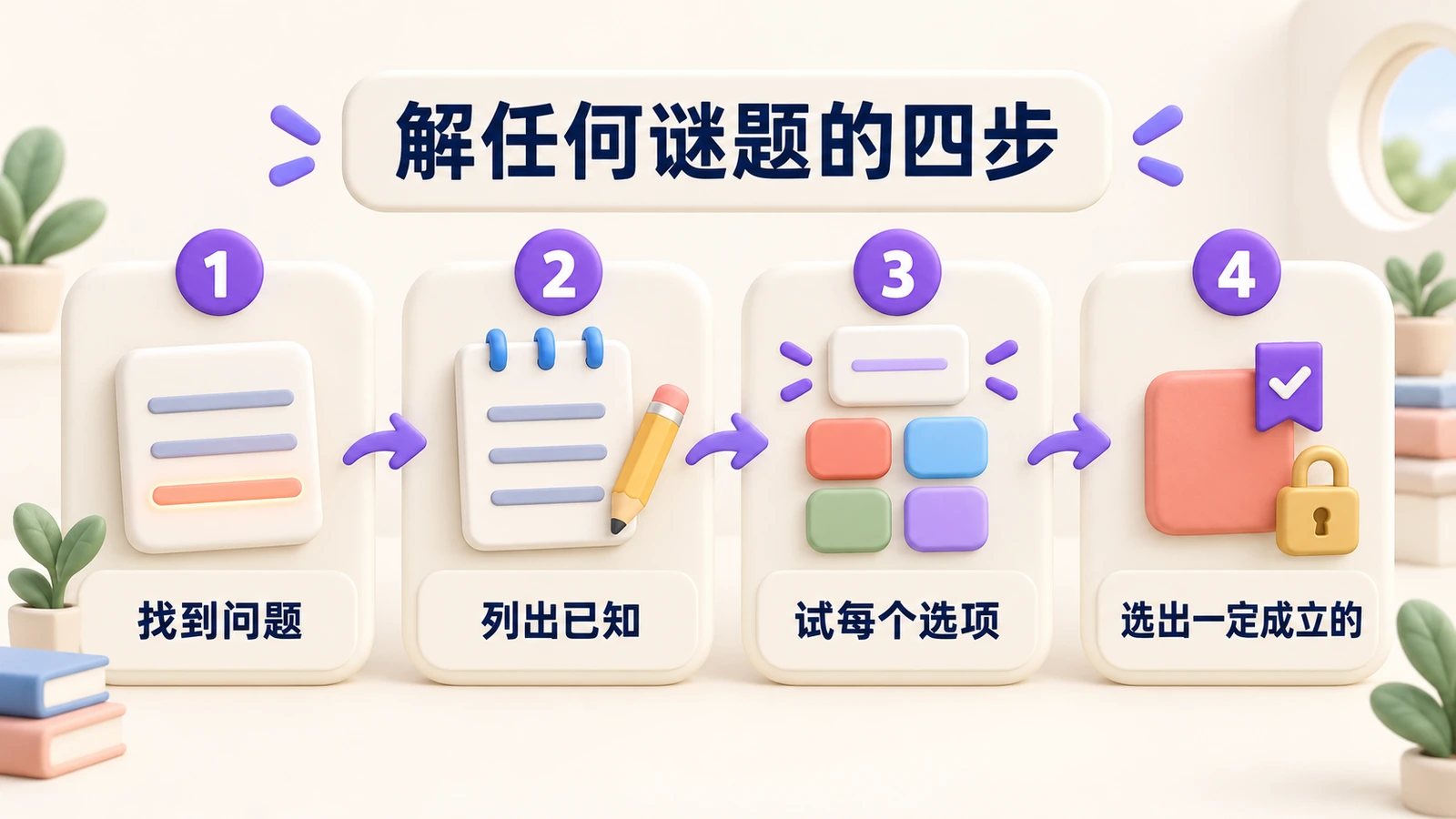 四年级方法:找到问题,列出已知,试每个选项,选出一定成立的。