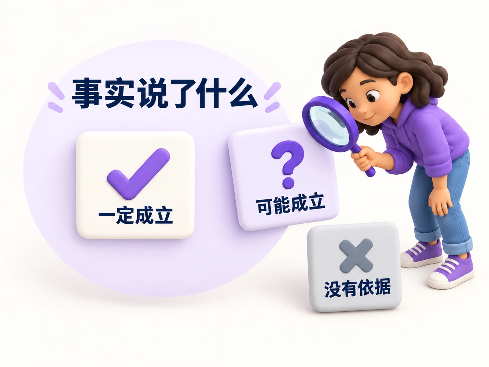 事实范围之内是必然成立的；边缘上是可能成立的；范围之外是没有依据的。